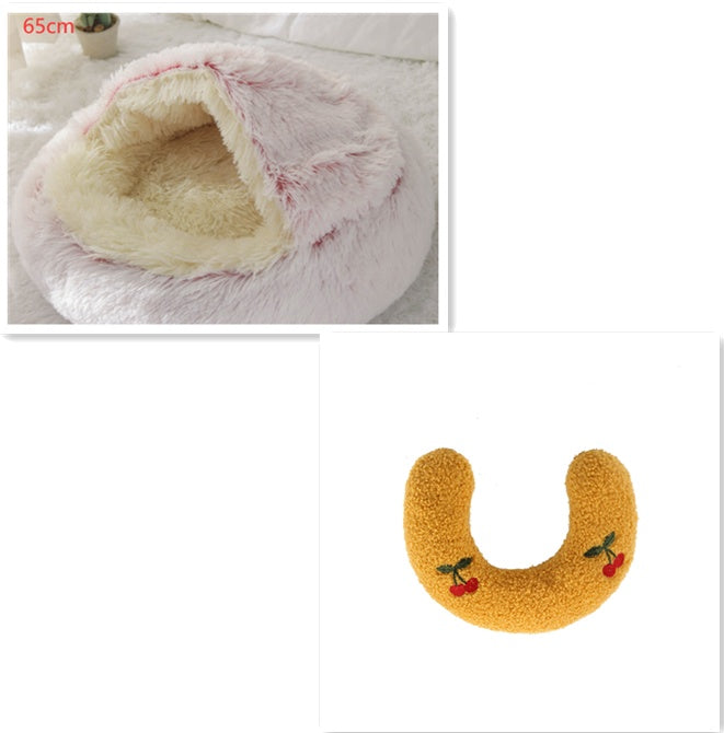 2 In 1 Dog And Cat Bed Pet Winter Bed Round Plush Warm Bed House Soft Long Plush Pets Bed - iztia