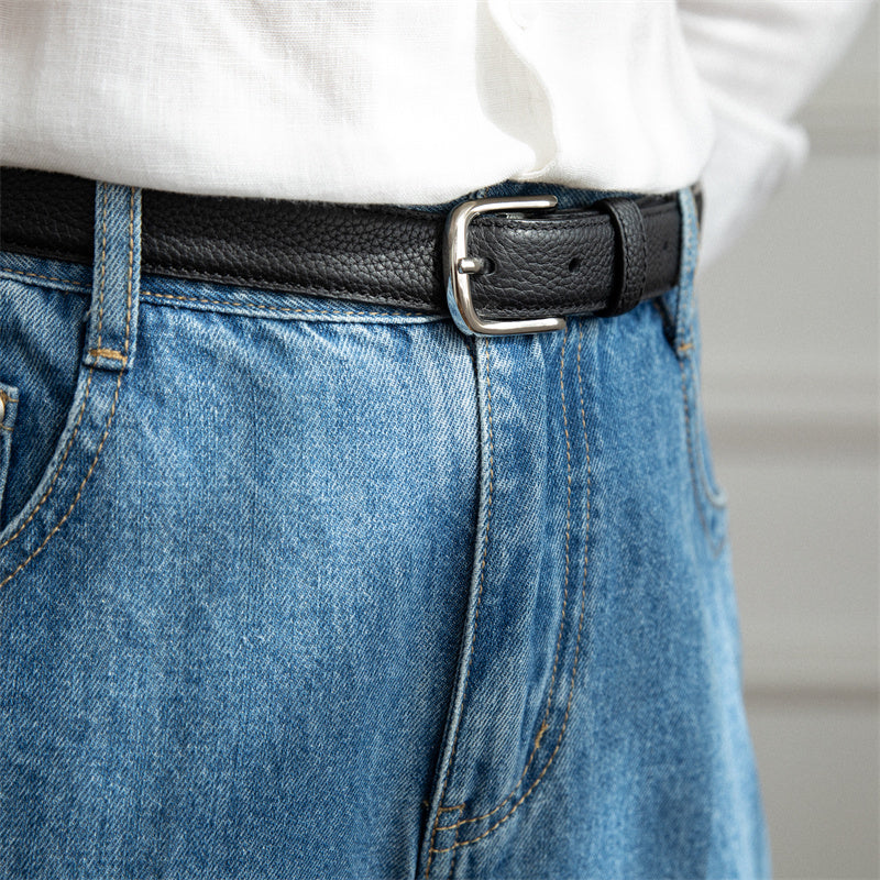 Men's And Women's Belt Lychee Pattern Calfskin - iztia