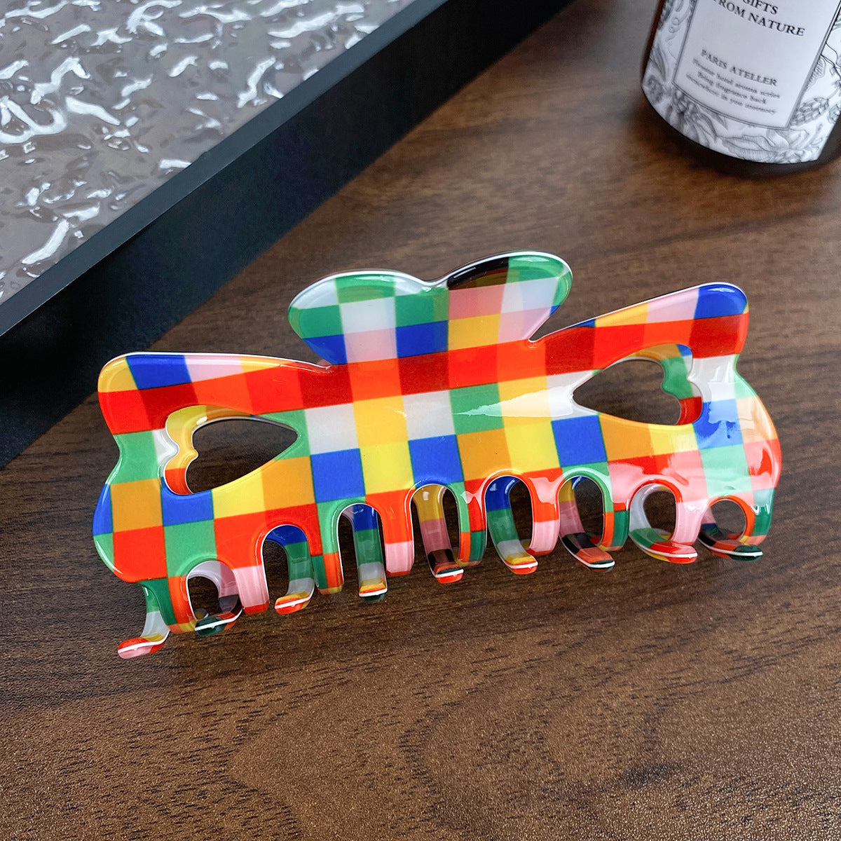 Color Chessboard Lattice Acetic Acid Elegant Hair Clip - iztia