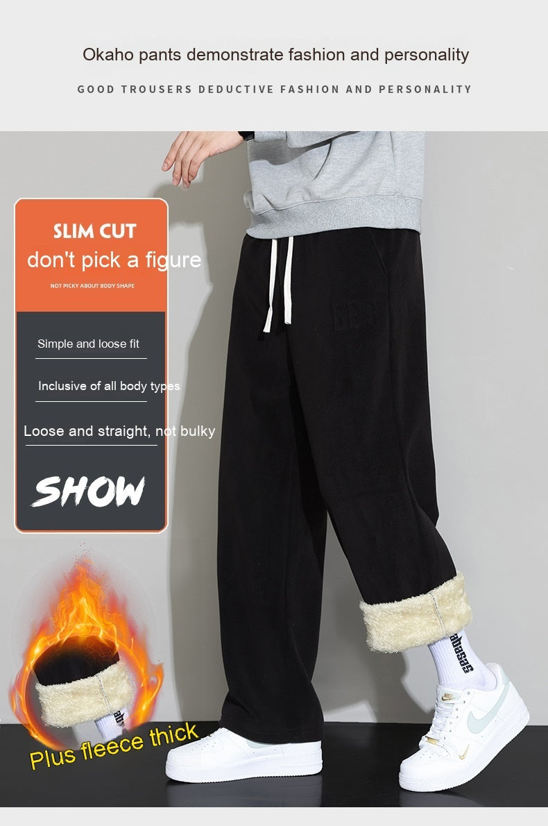 Winter Men's Casual Cashmere Pants Straight Wide-leg Pants - iztia