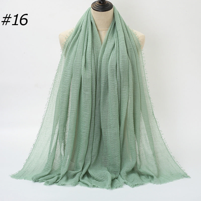 Pure Color Pleated Cotton Scarf Cotton And Linen Scarf - iztia