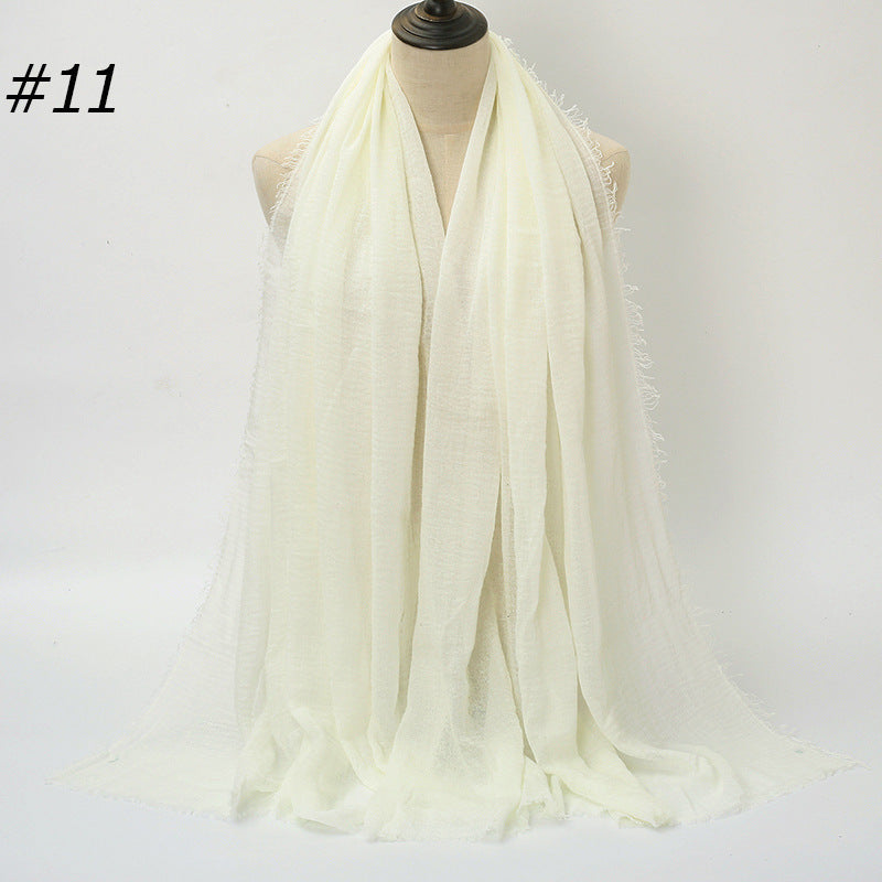 Pure Color Pleated Cotton Scarf Cotton And Linen Scarf - iztia