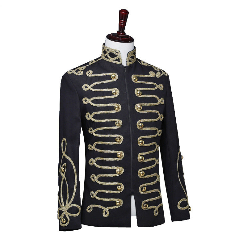 Black Gold Inlaid Zipper Men's Court Army Dress - iztia