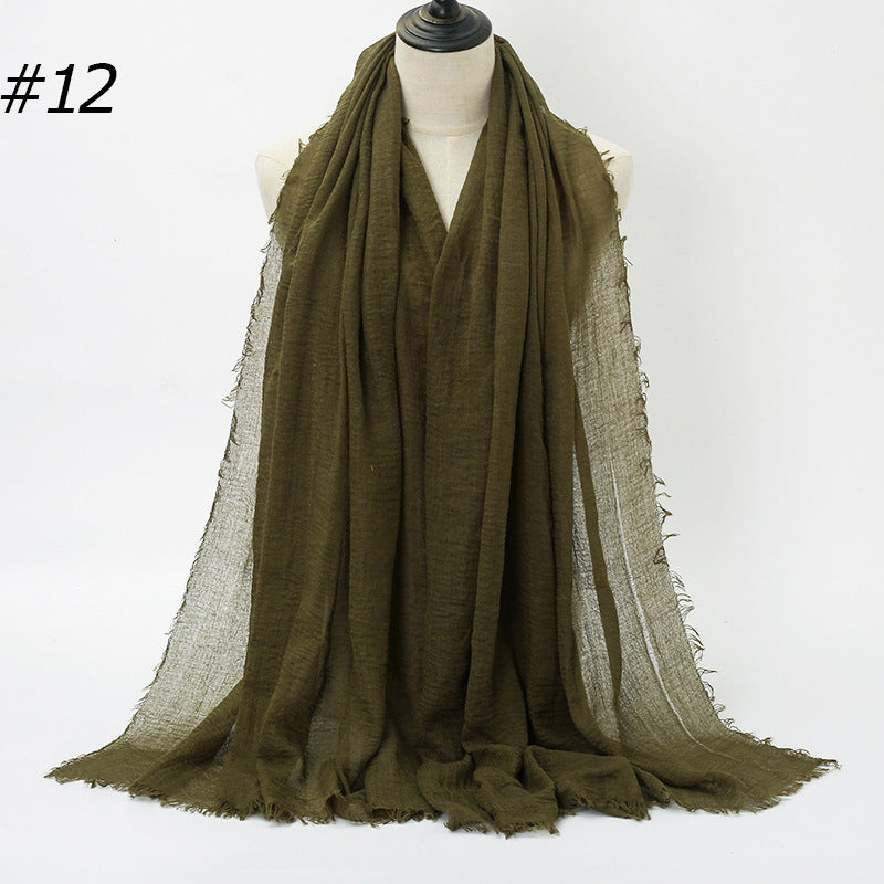 Pure Color Pleated Cotton Scarf Cotton And Linen Scarf - iztia