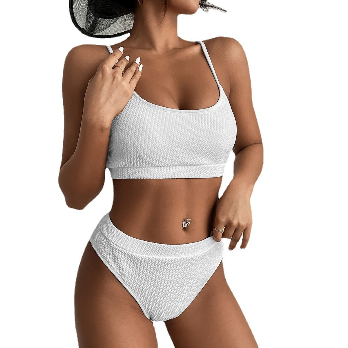 High Waist Bikini Swimwear Women Swimsuit New Push Up Biquini Ribbed Bathing Suit Women Sexy High Cut Bikinis Set - iztia