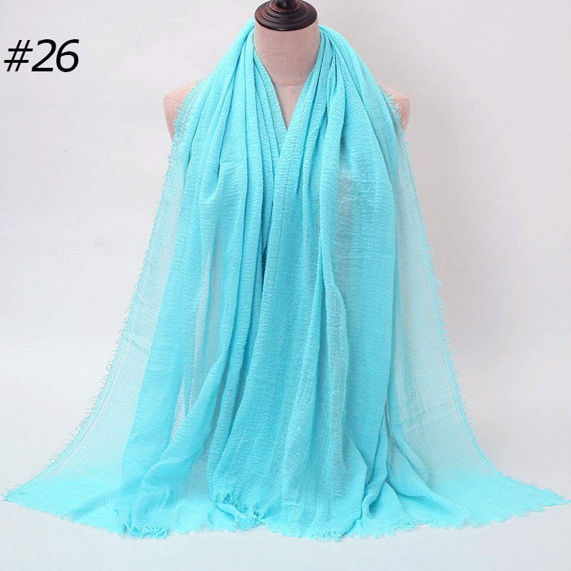 Pure Color Pleated Cotton Scarf Cotton And Linen Scarf - iztia