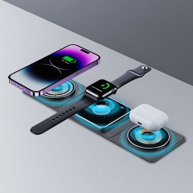 3 IN 1 Magnetic Folding Wireless Charger Station For IPhone Transparent Fast Charging For IWatch And Airpods - iztia