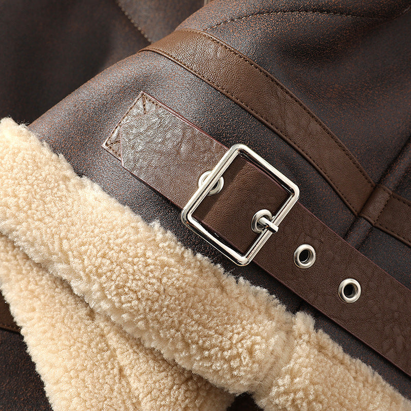 Men's Polo Collar Jacket Casual Plus Size Fur Integrated Fleece-lined Thickened - iztia