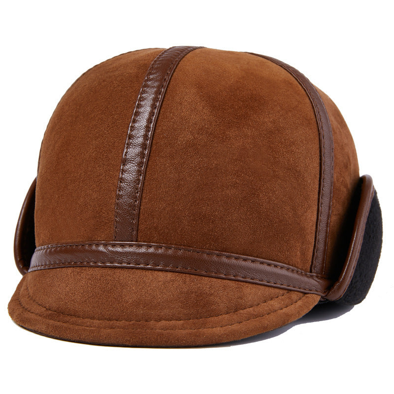 Casual Leather Men's Winter Sheepskin Velvet Thermal Outdoor Hat - iztia