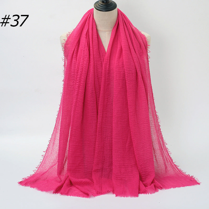 Pure Color Pleated Cotton Scarf Cotton And Linen Scarf - iztia