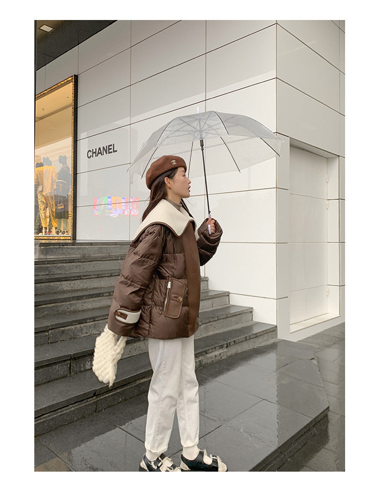Large Lapel Fur Integrated Stitching Down Jacket - iztia