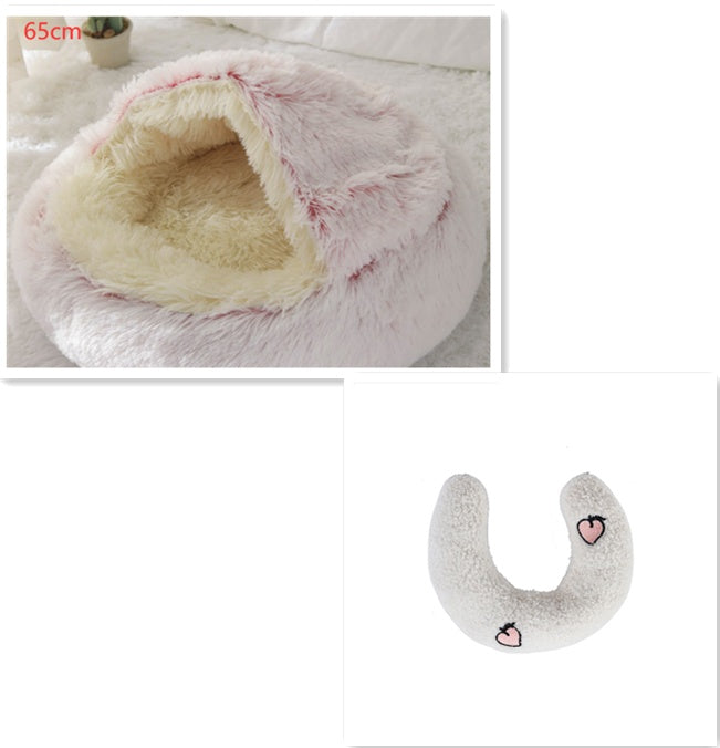 2 In 1 Dog And Cat Bed Pet Winter Bed Round Plush Warm Bed House Soft Long Plush Pets Bed - iztia