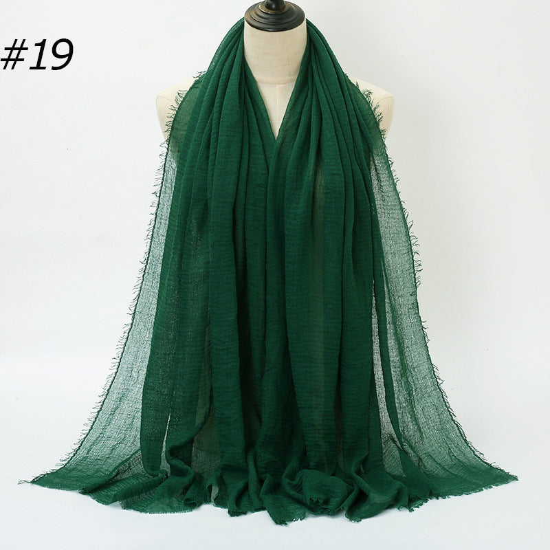 Pure Color Pleated Cotton Scarf Cotton And Linen Scarf - iztia