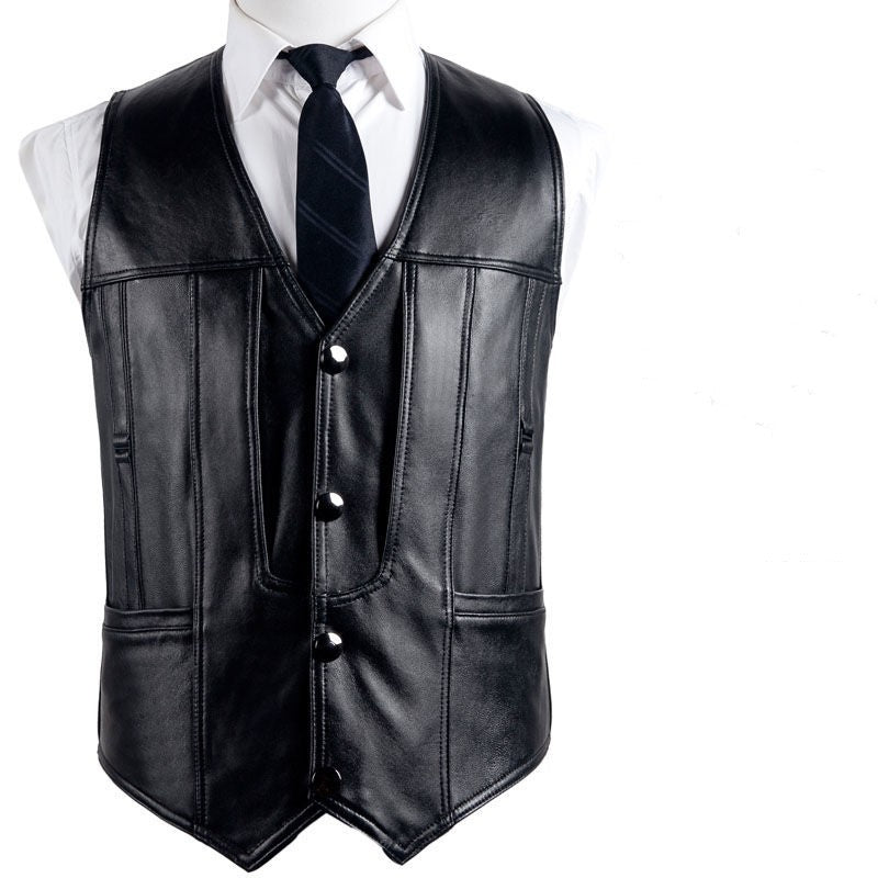 Genuine Leather Vest Man First Layer Cowhide Motorcycle Clothing - iztia
