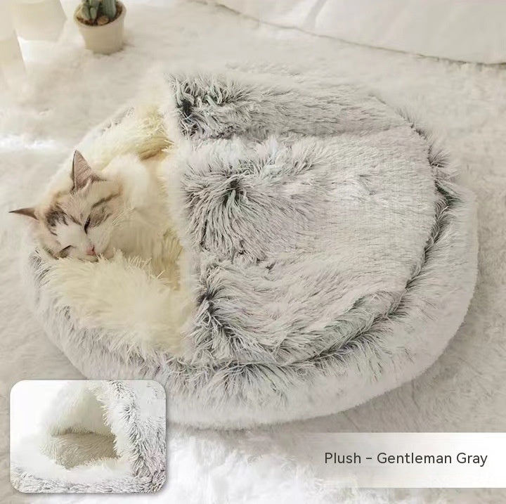 2 In 1 Dog And Cat Bed Pet Winter Bed Round Plush Warm Bed House Soft Long Plush Pets Bed - iztia