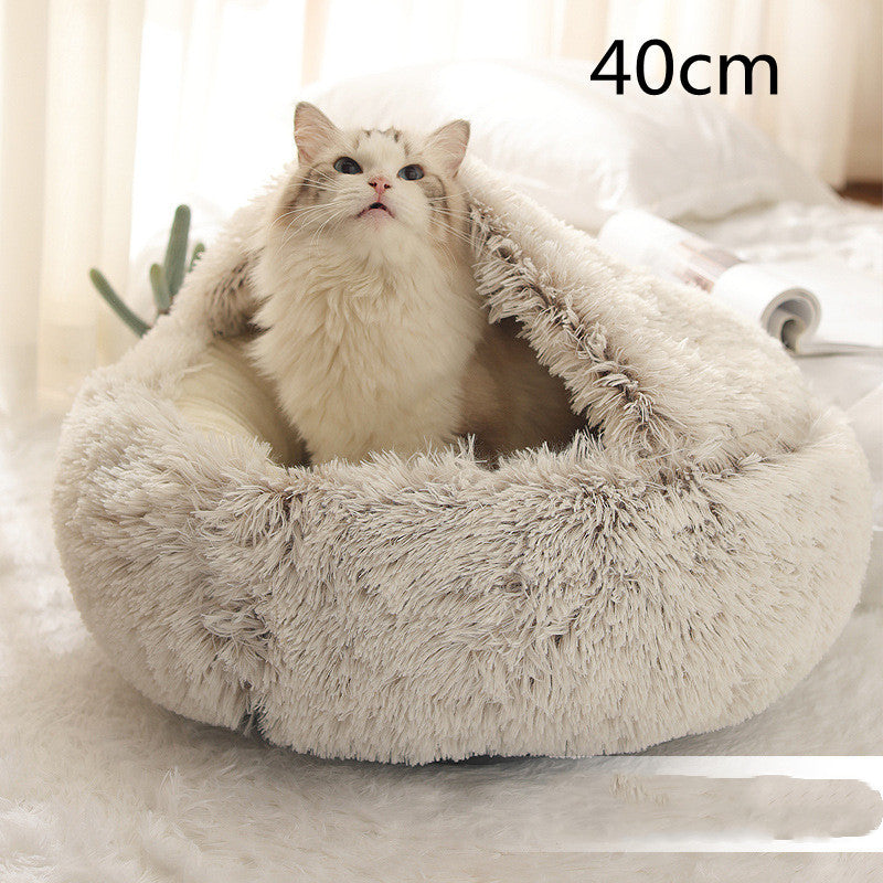 2 In 1 Dog And Cat Bed Pet Winter Bed Round Plush Warm Bed House Soft Long Plush Pets Bed - iztia