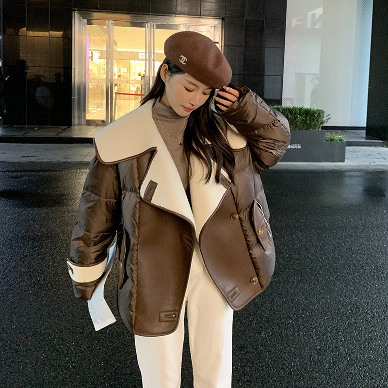 Large Lapel Fur Integrated Stitching Down Jacket - iztia