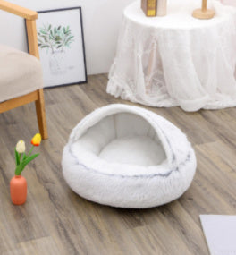 2 In 1 Dog And Cat Bed Pet Winter Bed Round Plush Warm Bed House Soft Long Plush Pets Bed - iztia