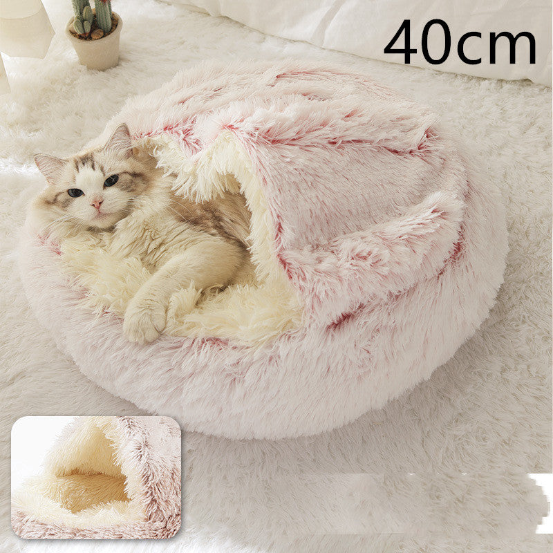 2 In 1 Dog And Cat Bed Pet Winter Bed Round Plush Warm Bed House Soft Long Plush Pets Bed - iztia