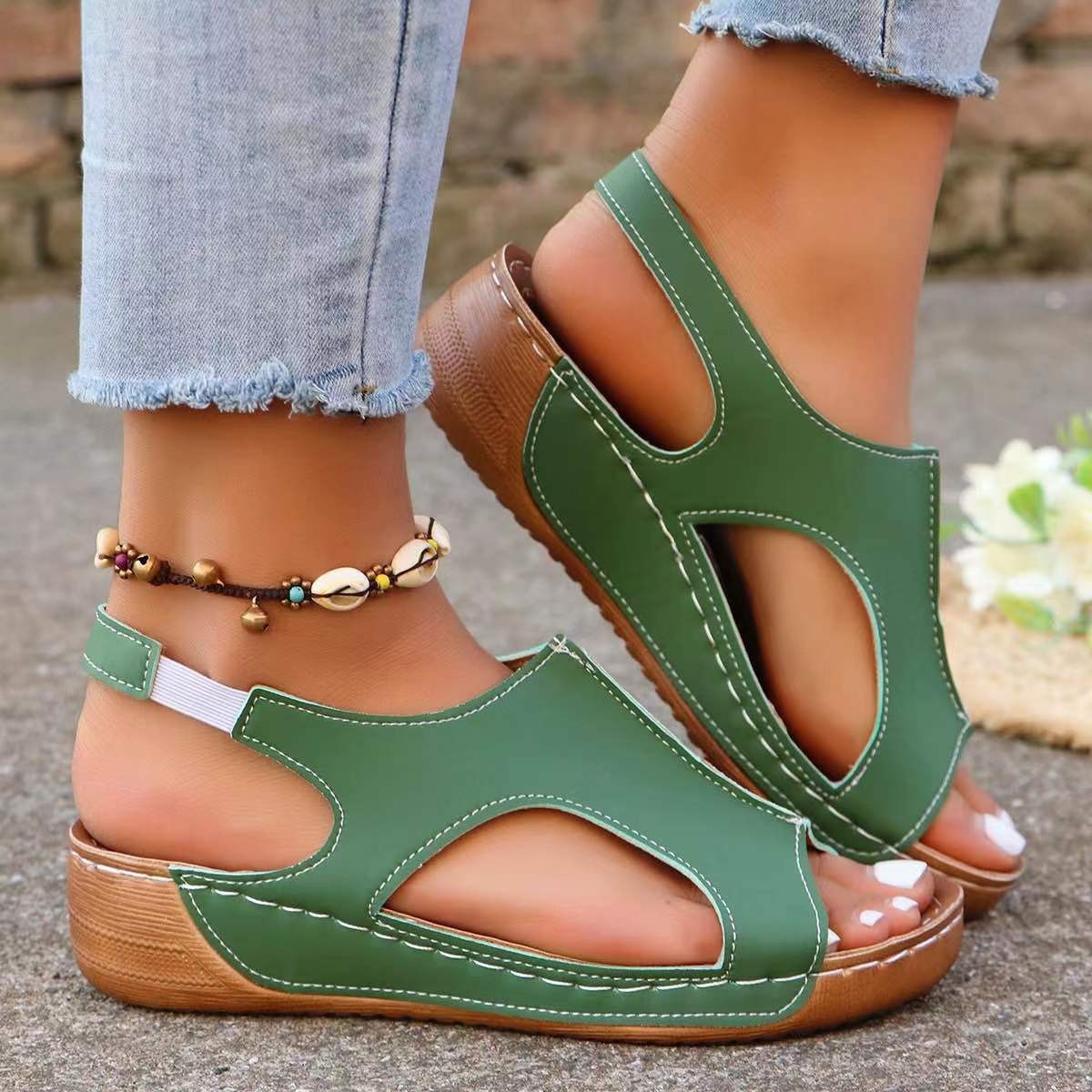 New Summer Wedges Sandals With Elastic Band Design Casual Fish Mouth Shoes For Women - iztia