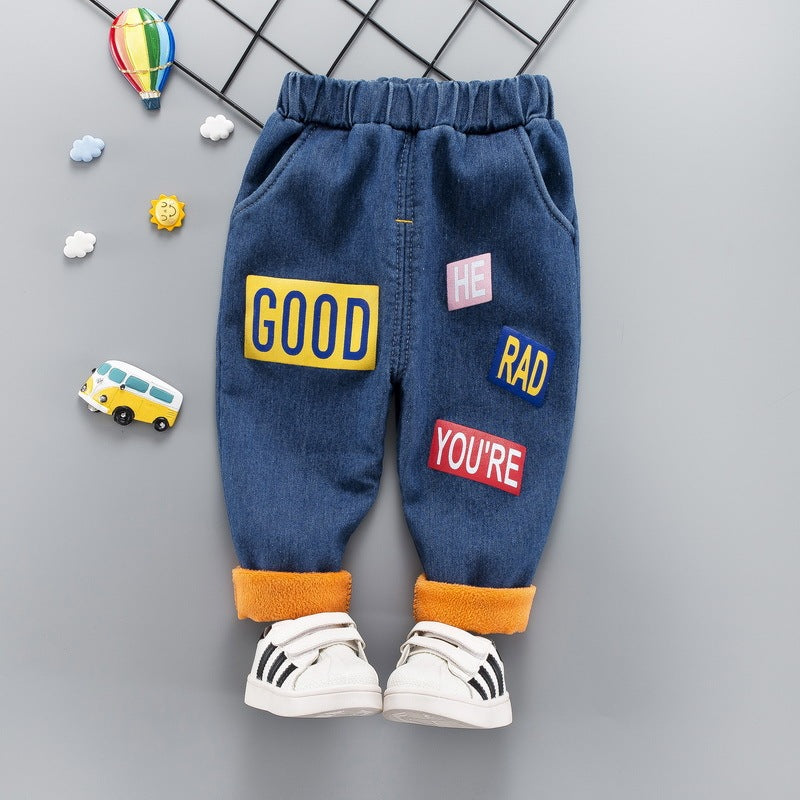 Baby winter plus velvet jeans - iztia