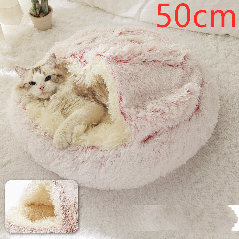 2 In 1 Dog And Cat Bed Pet Winter Bed Round Plush Warm Bed House Soft Long Plush Pets Bed - iztia