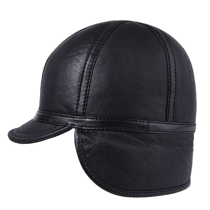 Casual Leather Men's Winter Sheepskin Velvet Thermal Outdoor Hat - iztia