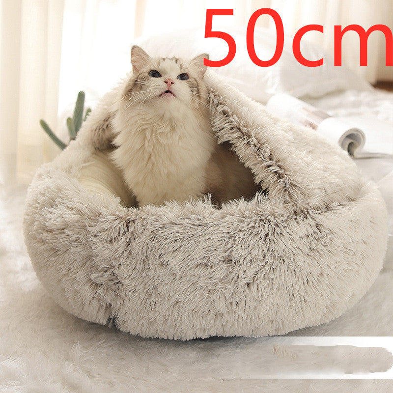 2 In 1 Dog And Cat Bed Pet Winter Bed Round Plush Warm Bed House Soft Long Plush Pets Bed - iztia