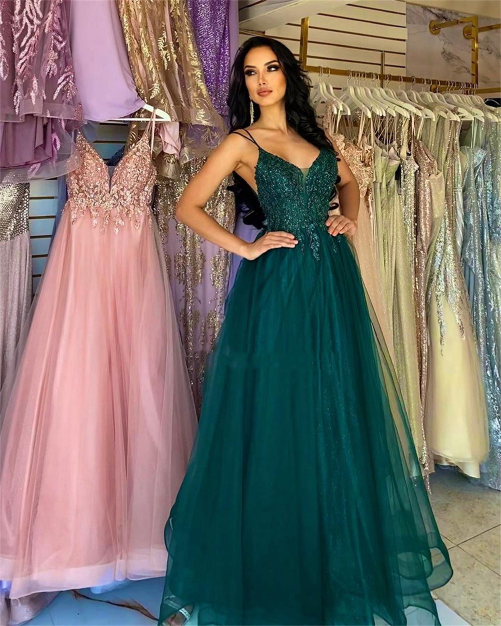 Dark Green Banquet Host Evening Dress - iztia