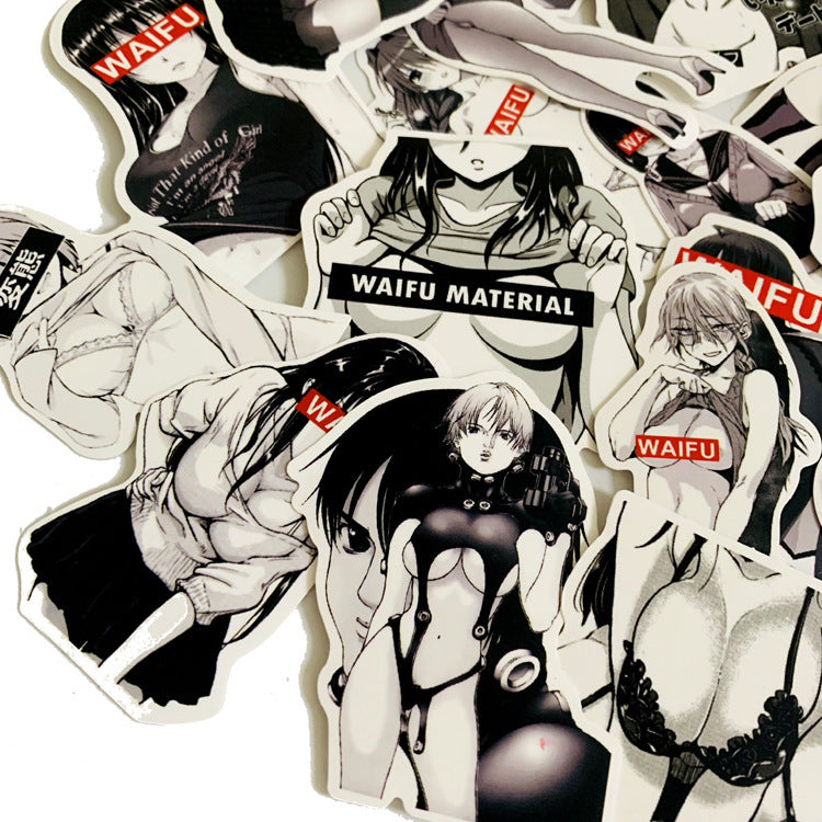 30 black and white bunny girl stickers - iztia