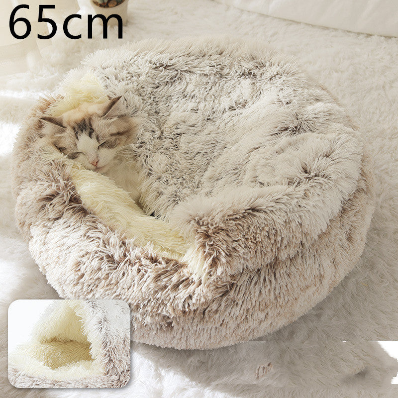 2 In 1 Dog And Cat Bed Pet Winter Bed Round Plush Warm Bed House Soft Long Plush Pets Bed - iztia