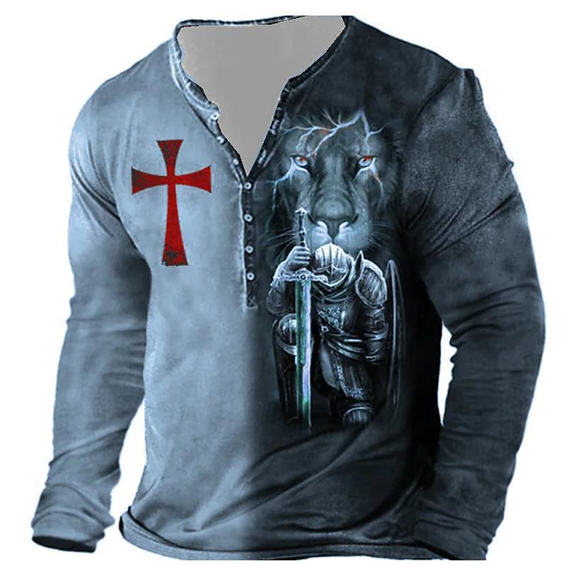 European And American Digital Printing Men's Long-sleeved Medieval T-shirt - iztia