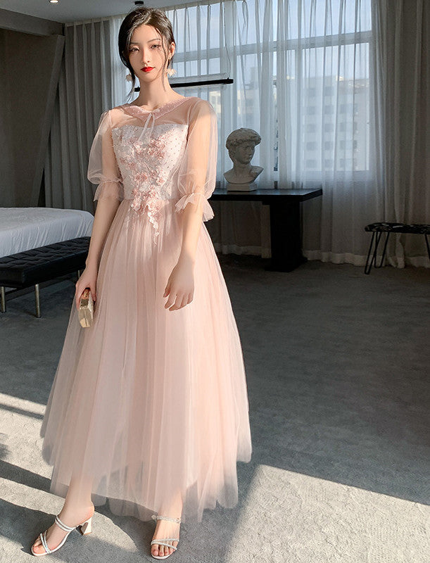 Pink Bridesmaid Dress New Summer Fairy Temperament Korean Wedding Sisters Dress - iztia