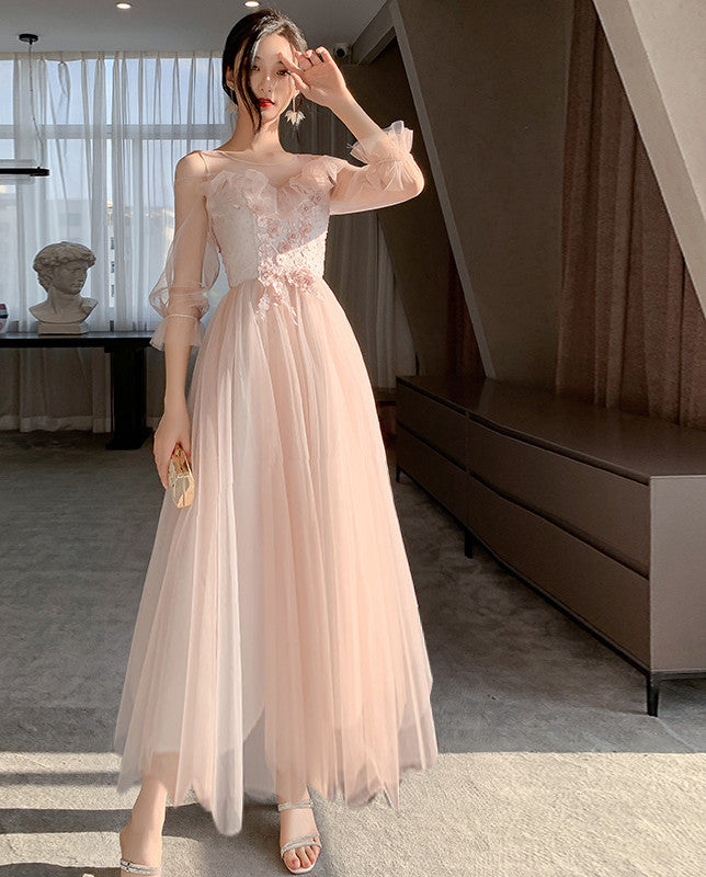 Pink Bridesmaid Dress New Summer Fairy Temperament Korean Wedding Sisters Dress - iztia