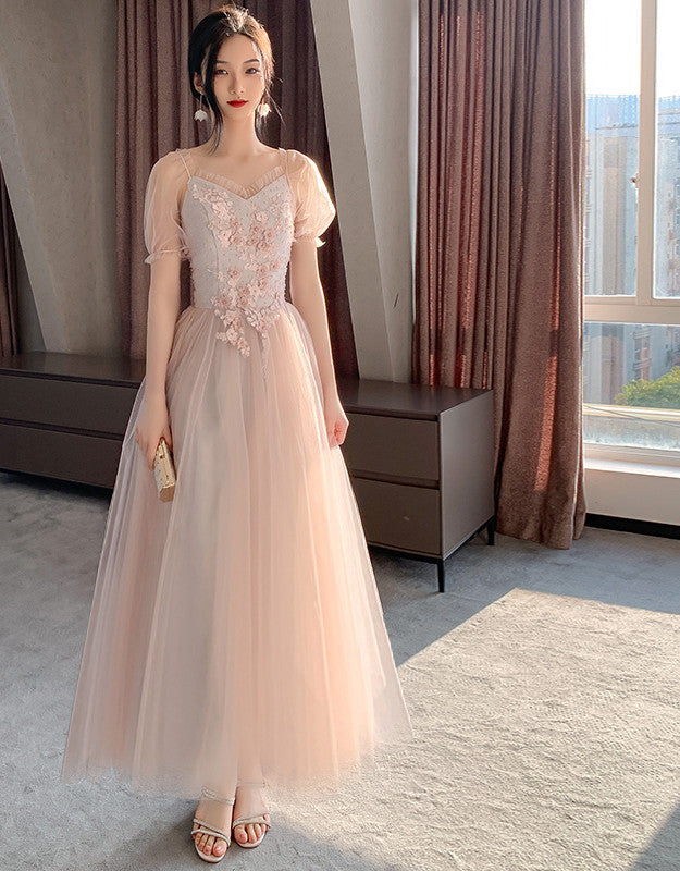 Pink Bridesmaid Dress New Summer Fairy Temperament Korean Wedding Sisters Dress - iztia
