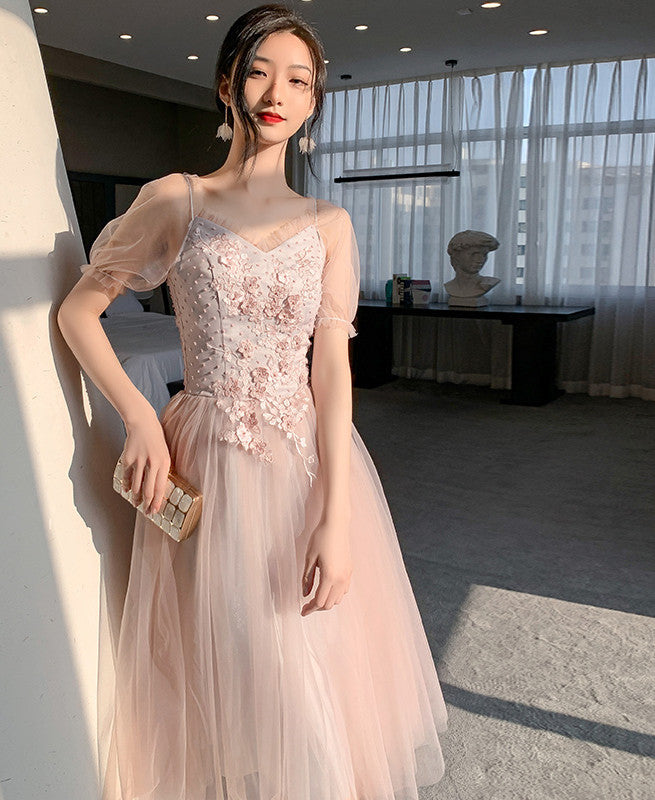 Pink Bridesmaid Dress New Summer Fairy Temperament Korean Wedding Sisters Dress - iztia
