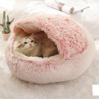 2 In 1 Dog And Cat Bed Pet Winter Bed Round Plush Warm Bed House Soft Long Plush Pets Bed - iztia