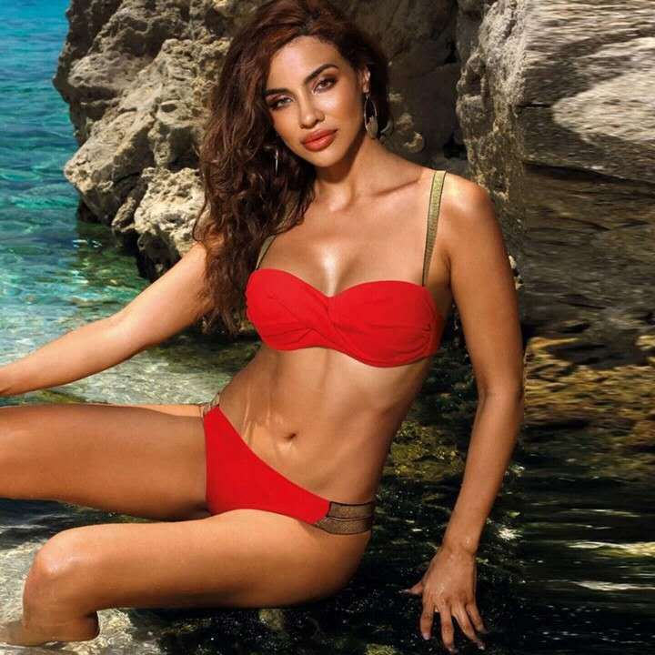 Bikini Sets Solid Color Swimsuit Sexy Mid-Waist Bandeau Gather Cup Bikinis Women Swimwear Female Bathing Suits Beach Wear - iztia