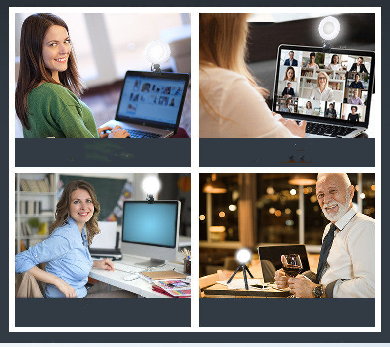 Video Conference 4 Inch Fill Light Computer Live Photography Light LED Selfie Light USB Powered Round Camera Lamp Dimmable LED Ring Light With Phone Holder - iztia
