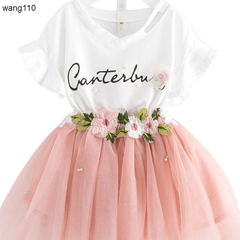 Summer Kids Girls Clothing Sets 2 pcs T-shirt Hole Pants Set - iztia