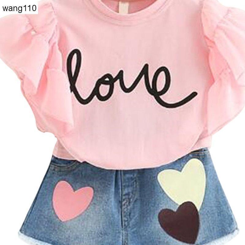 Summer Kids Girls Clothing Sets 2 pcs T-shirt Hole Pants Set - iztia