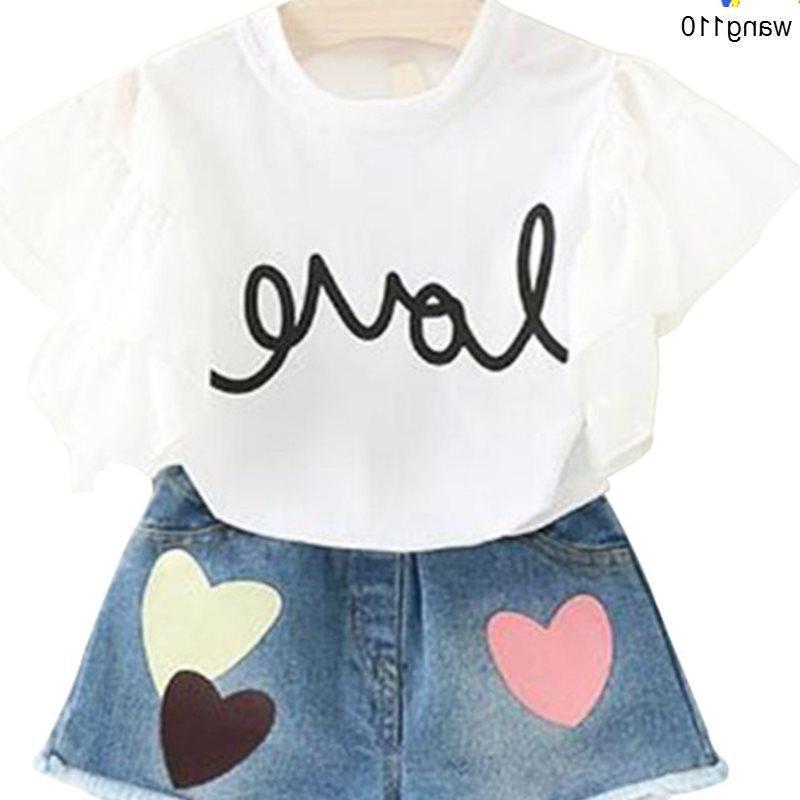 Summer Kids Girls Clothing Sets 2 pcs T-shirt Hole Pants Set - iztia