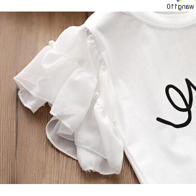 Summer Kids Girls Clothing Sets 2 pcs T-shirt Hole Pants Set - iztia