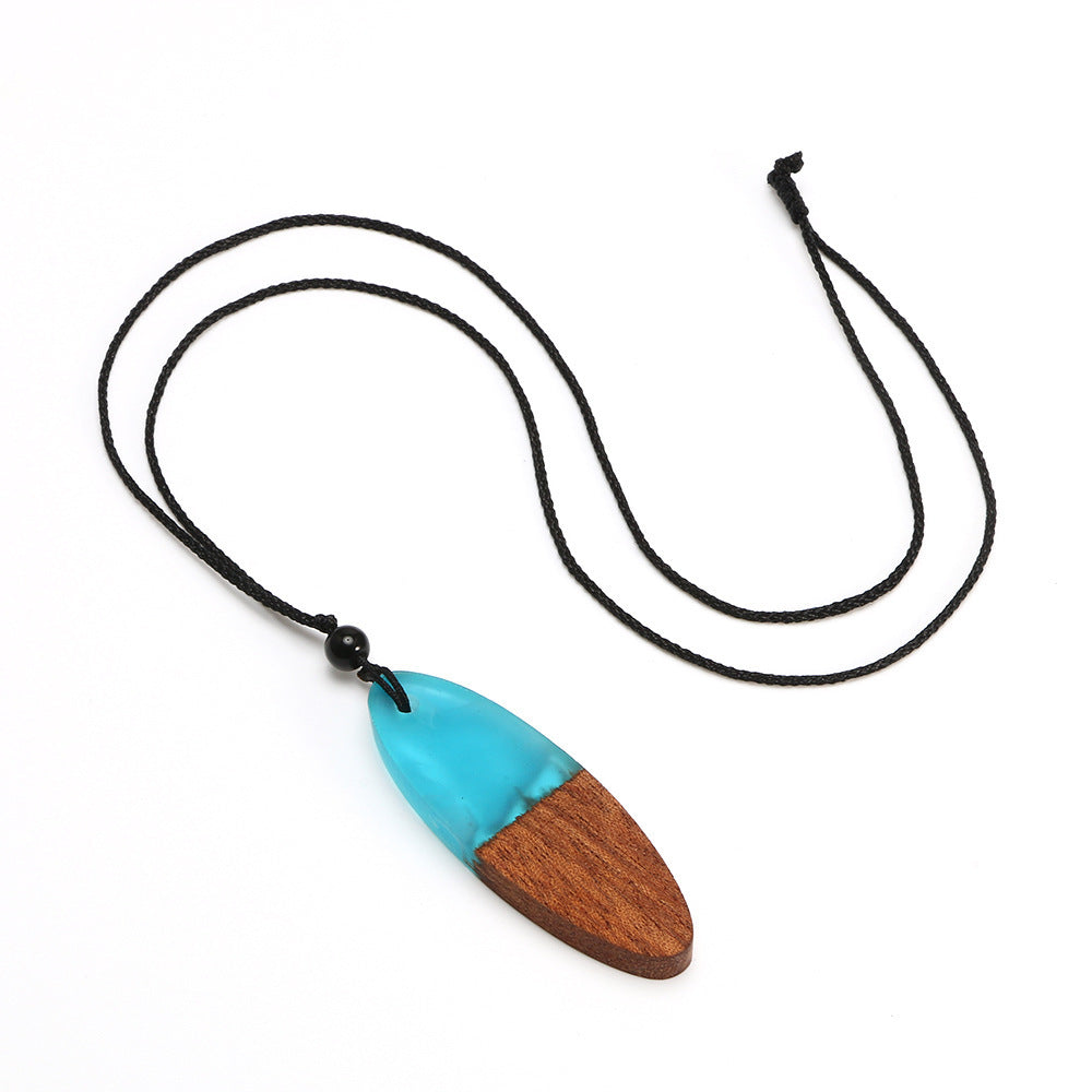 European And American Fashion Creative New Resin And Wood Female Original Pendant Time Solid Wood Necklace Sweater Chain - iztia