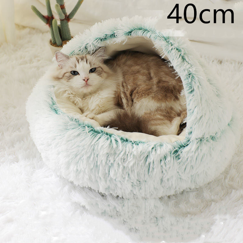 2 In 1 Dog And Cat Bed Pet Winter Bed Round Plush Warm Bed House Soft Long Plush Pets Bed - iztia