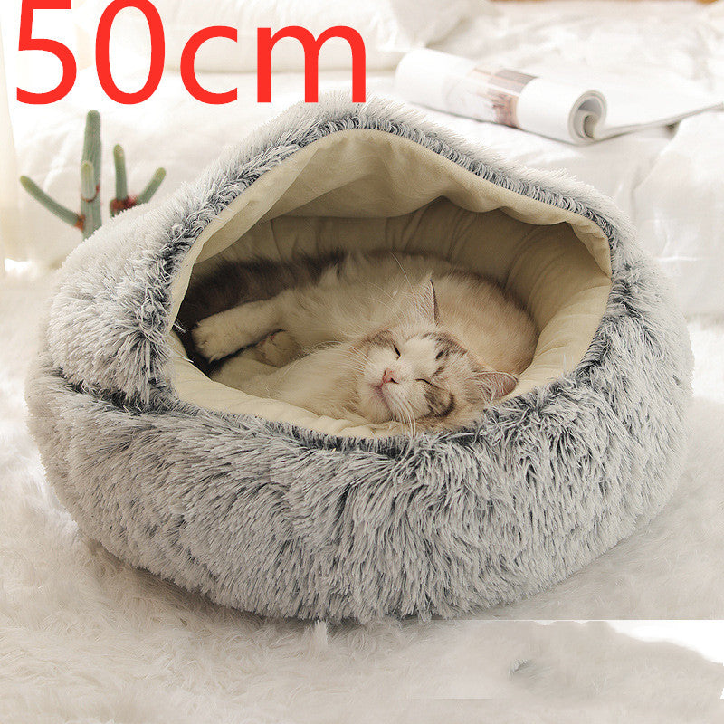 2 In 1 Dog And Cat Bed Pet Winter Bed Round Plush Warm Bed House Soft Long Plush Pets Bed - iztia