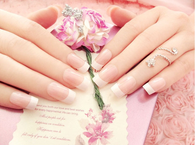 Nail art Nail art finished French long fake nail patch long French - iztia