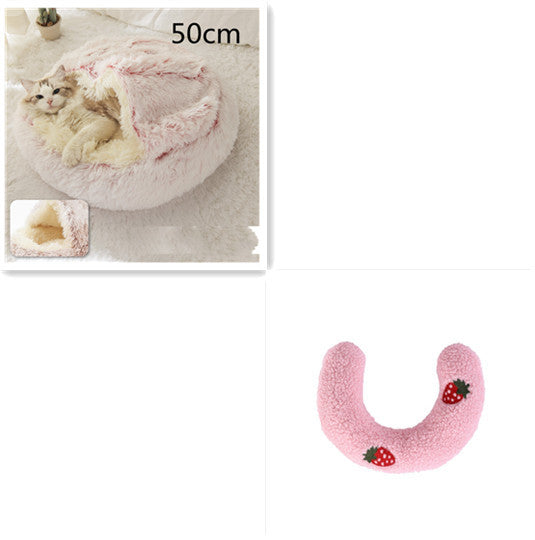 2 In 1 Dog And Cat Bed Pet Winter Bed Round Plush Warm Bed House Soft Long Plush Pets Bed - iztia