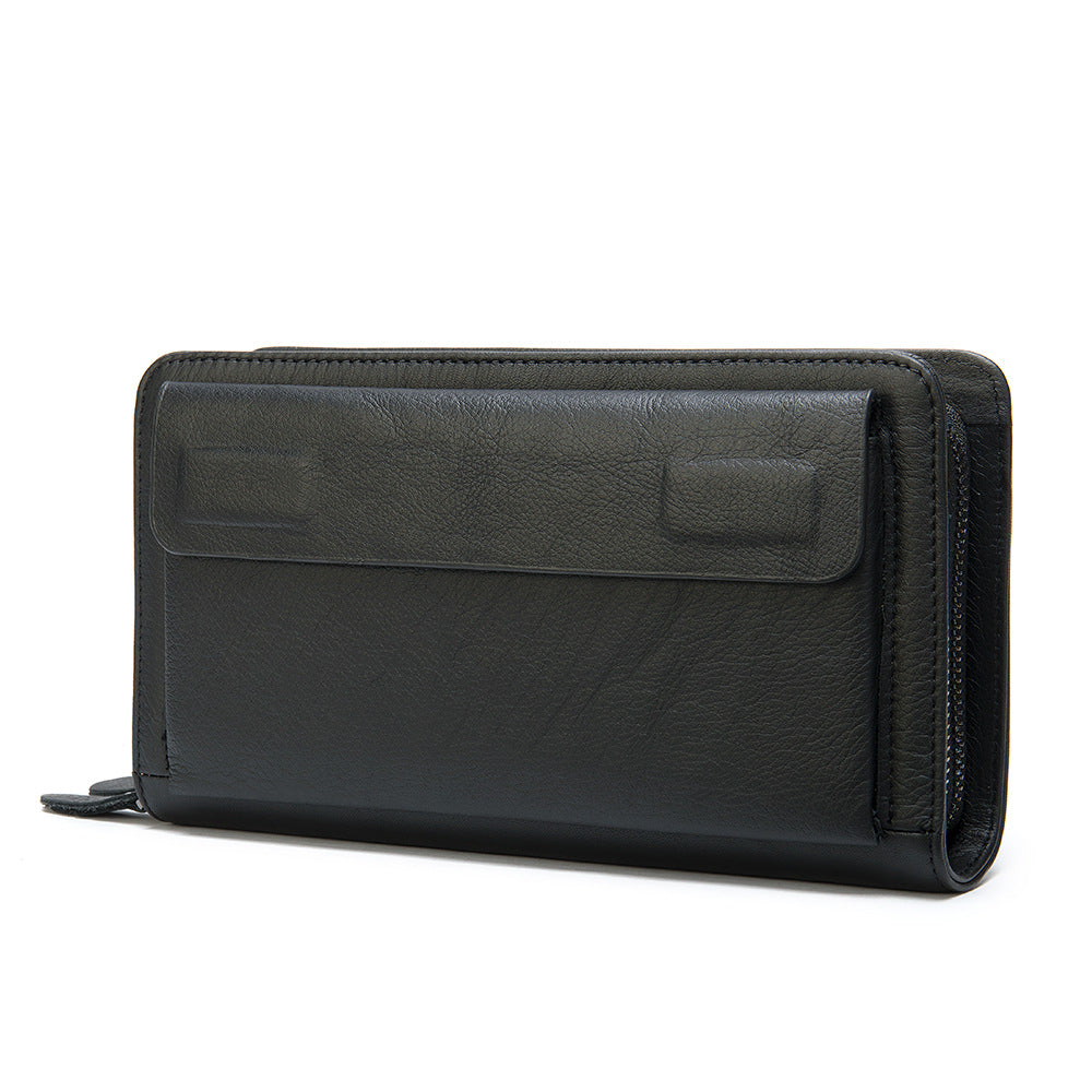 First Layer Cowhide Clutch Double Layer Zipper Wallet - iztia