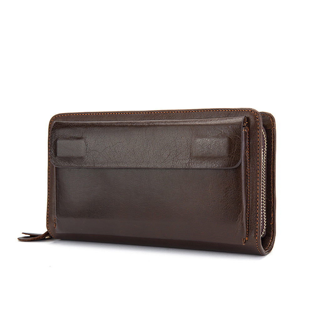First Layer Cowhide Clutch Double Layer Zipper Wallet - iztia